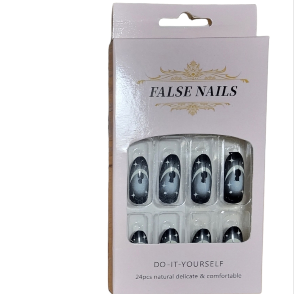 Halloween full cover false nails cat design